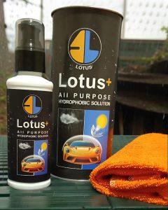 محلول هیدروفوبیک چند منظوره لوتوس پلاس یک نانو آبگریز قوی و براق کننده قوی و محافظت کننده در برابر اشعه uv خورشید است